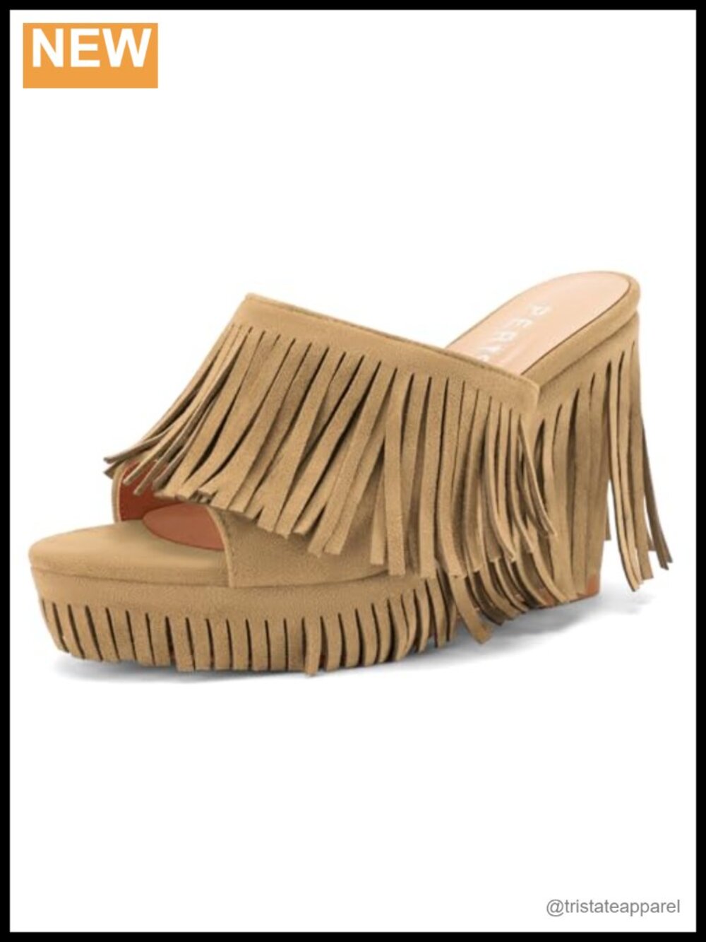 Suede Platform Fringe Peep Toe Wedge Sandals Tassel Slide Boho Heels